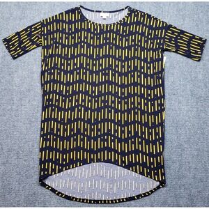 LulaRoe Irma Top Tunic Womens 2XS Navy Blue Yellow Round Neck Short Sleeve New